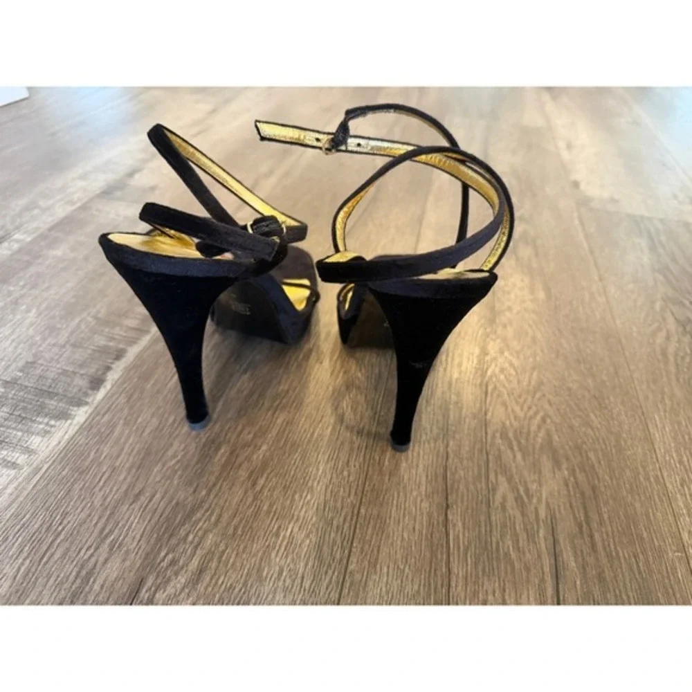 Andrea Pfister Couture Black Suede Strappy Heels Sandals Size‎ 8.5